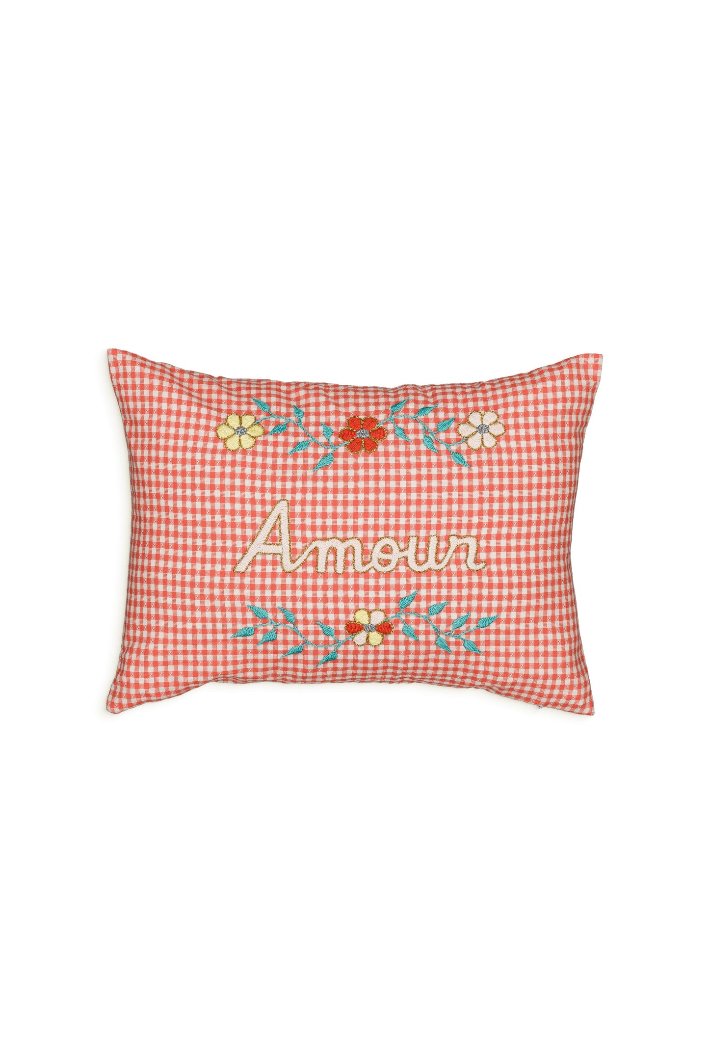 Coussin brodé Gingham Emberglow Amour