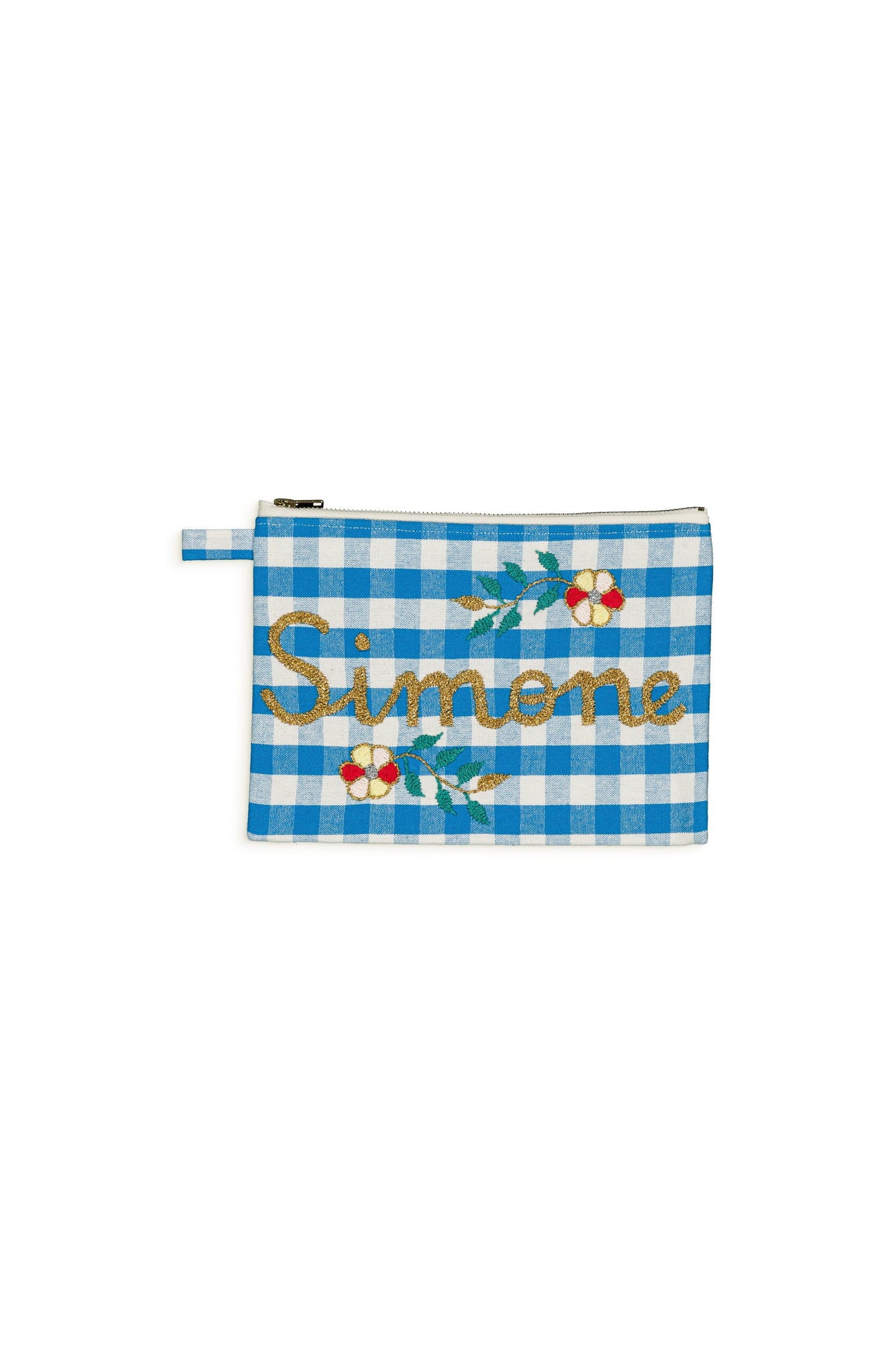 Pochette brodée Gingham Ibiza Blue Simone