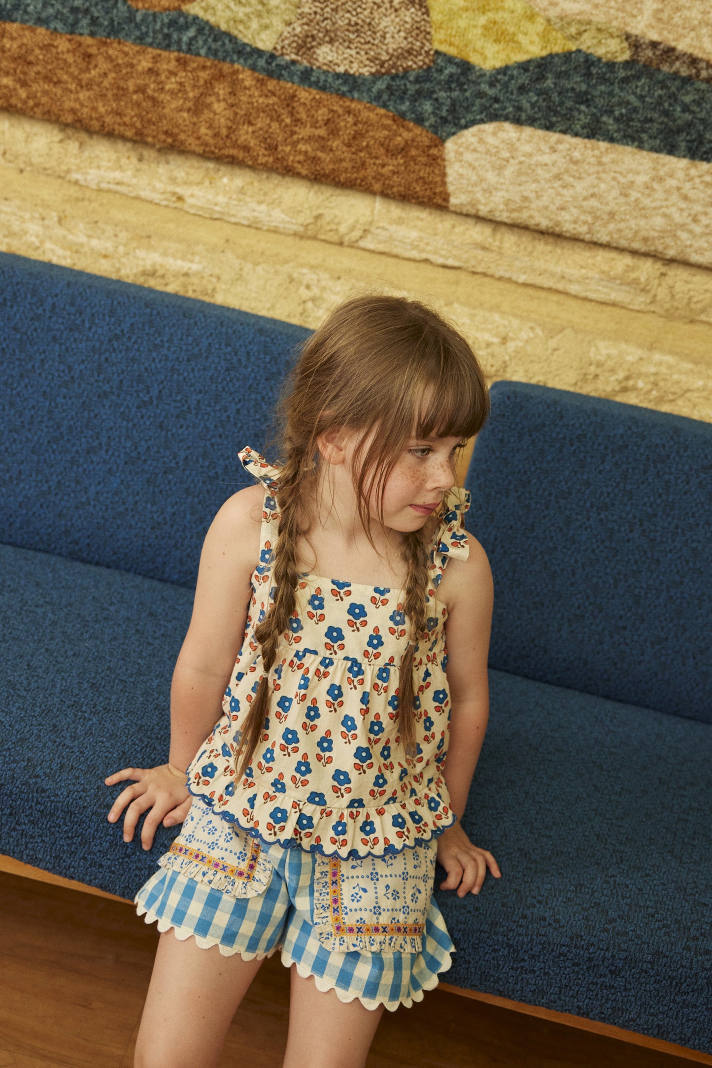 Cotton shorts for girls aged 4–12, ibiza blue