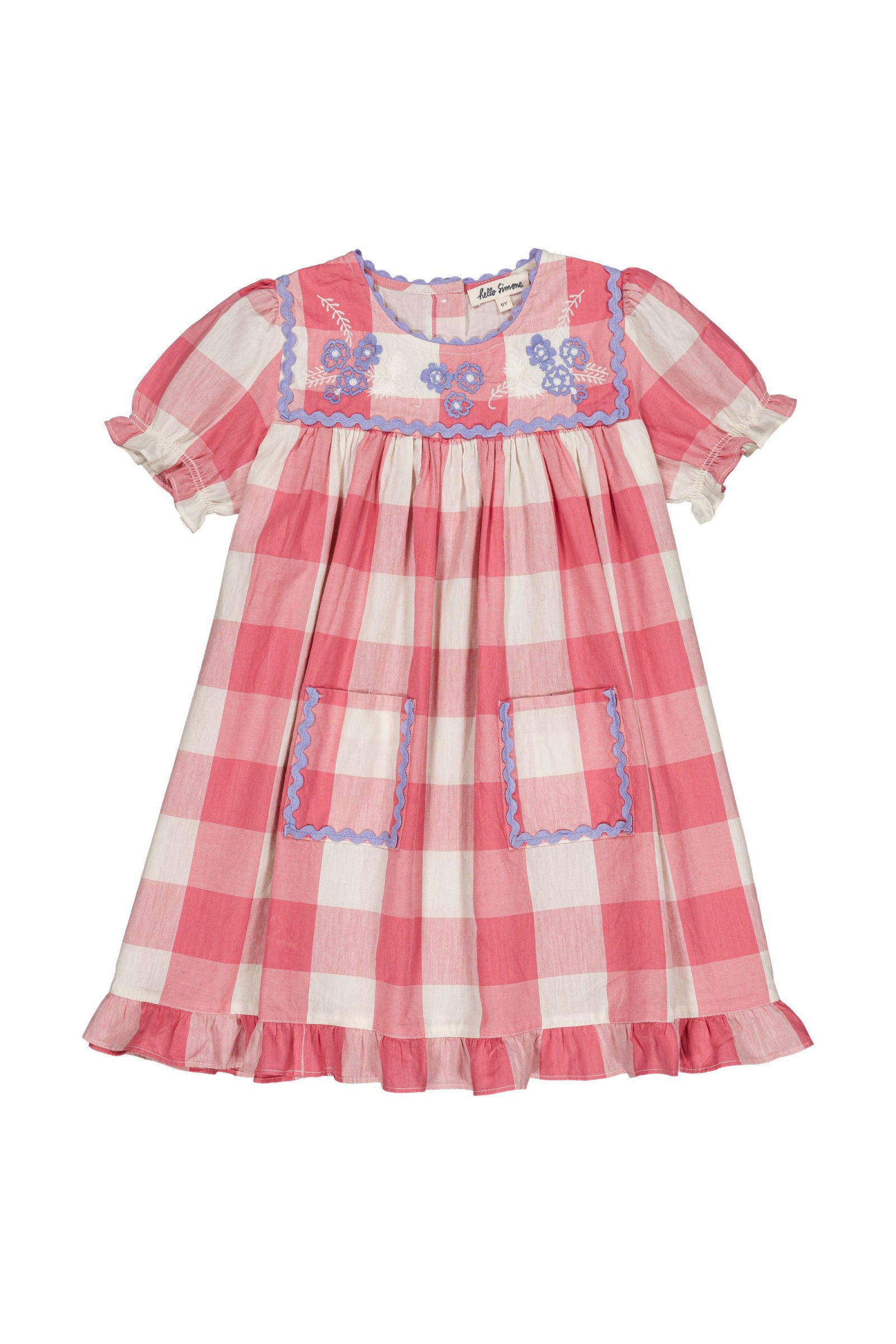Louisette Girls Cotton dress in Check Rose I Hello Simone 