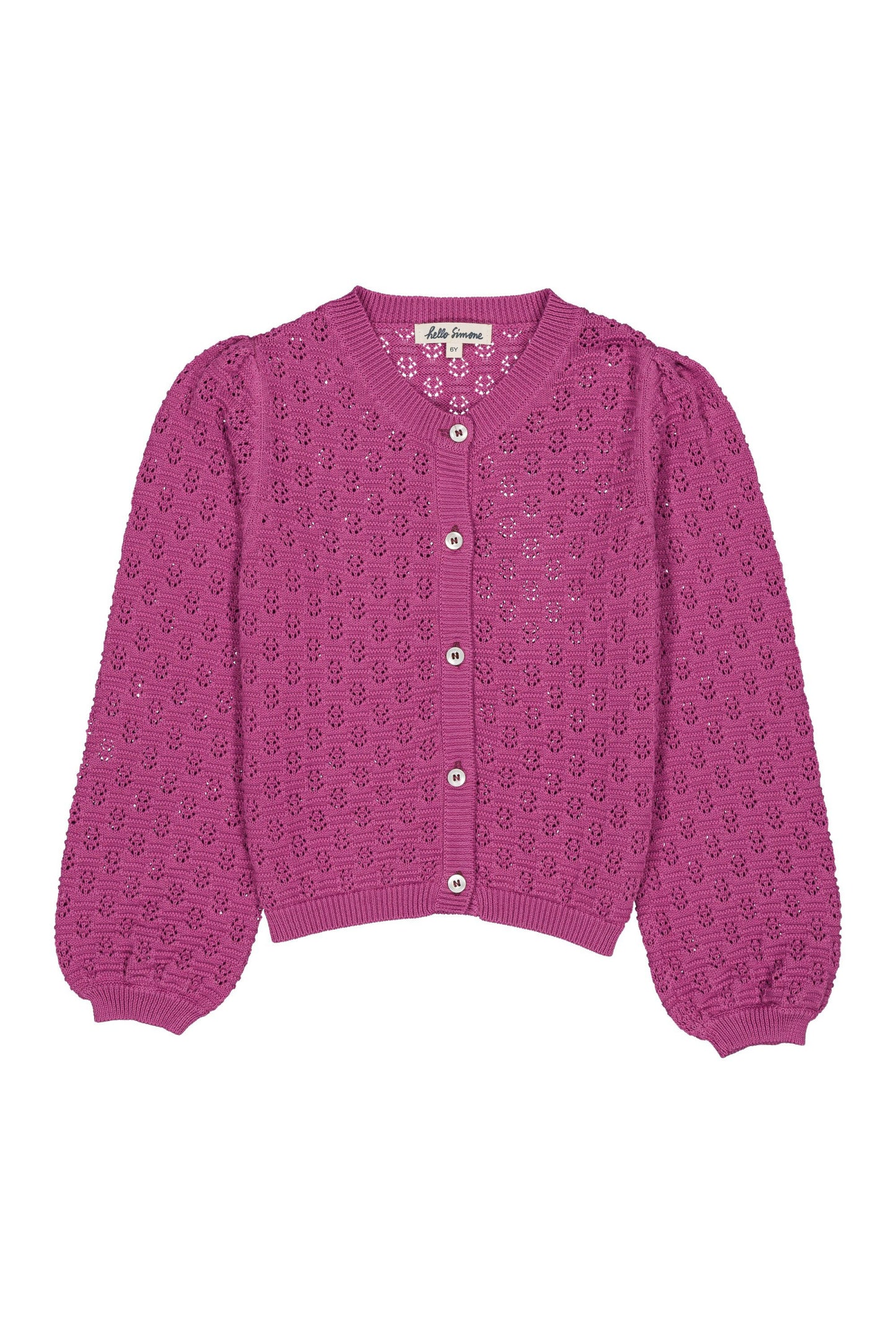 Cotton knitted cardigan for girls aged 4–12, mauve