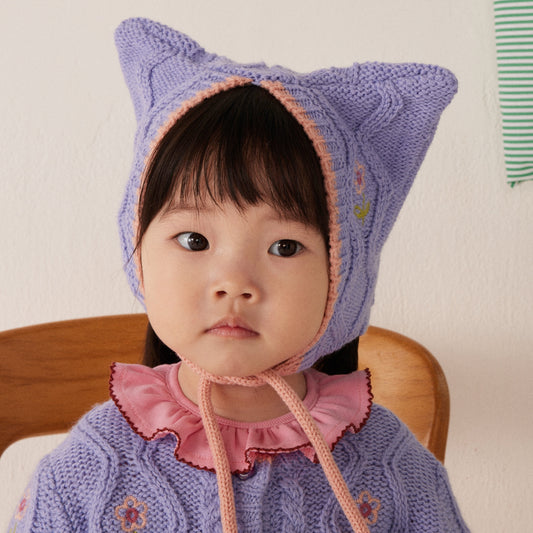 Michy baby hat cable knit Light blue