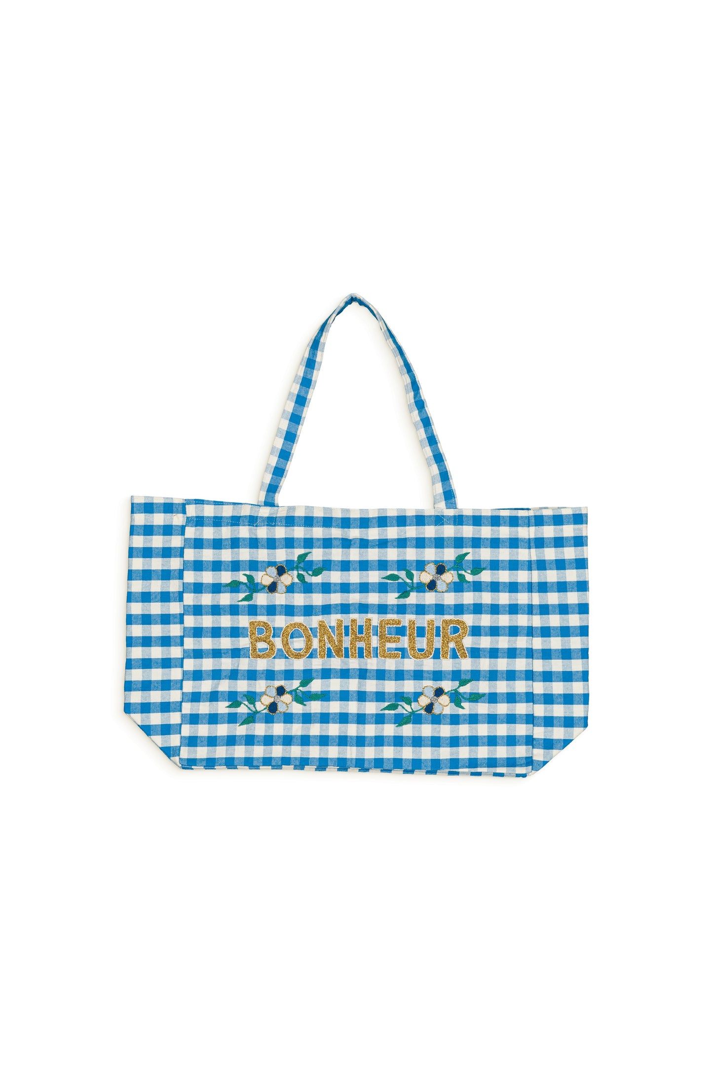 Sac cabas brodé Gingham Ibiza Blue Bonheur