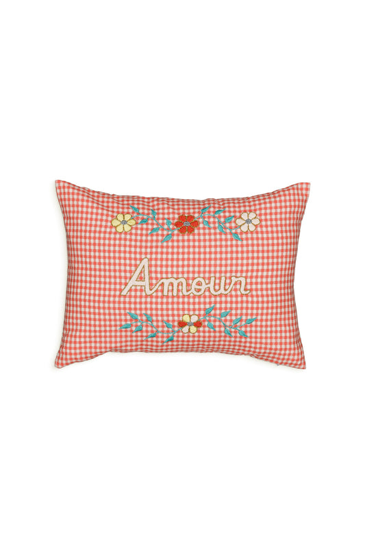 Coussin brodé Gingham Emberglow Amour
