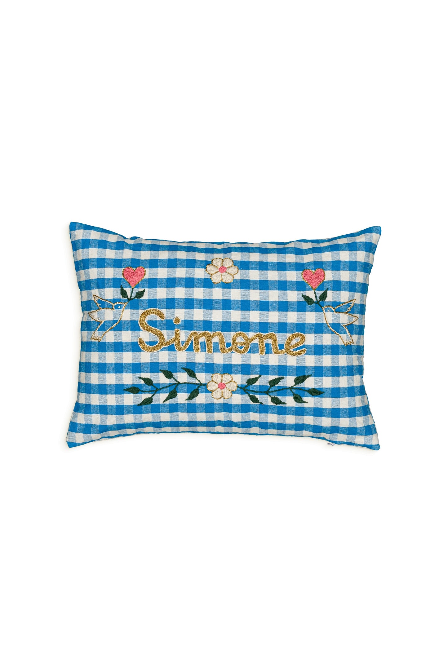 Coussin brodé Gingham Blue Simone