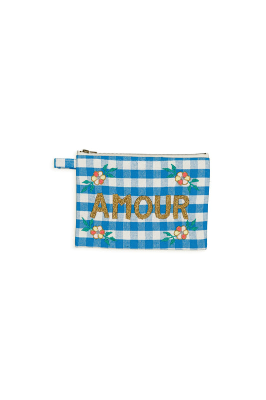 Pochette brodée Gingham Ibiza Blue Amour