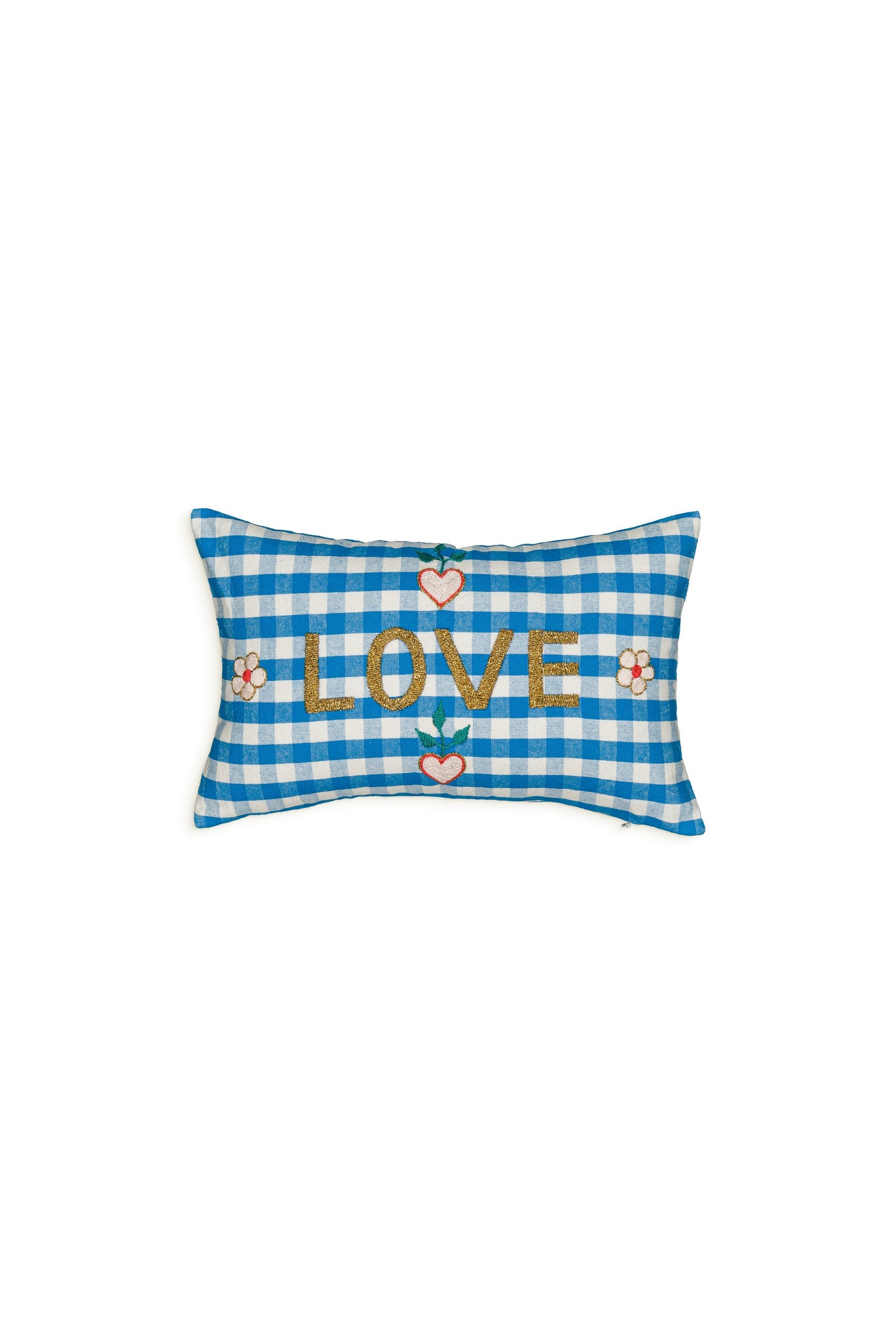Petit coussin brodé Gingham Ibiza Blue Love