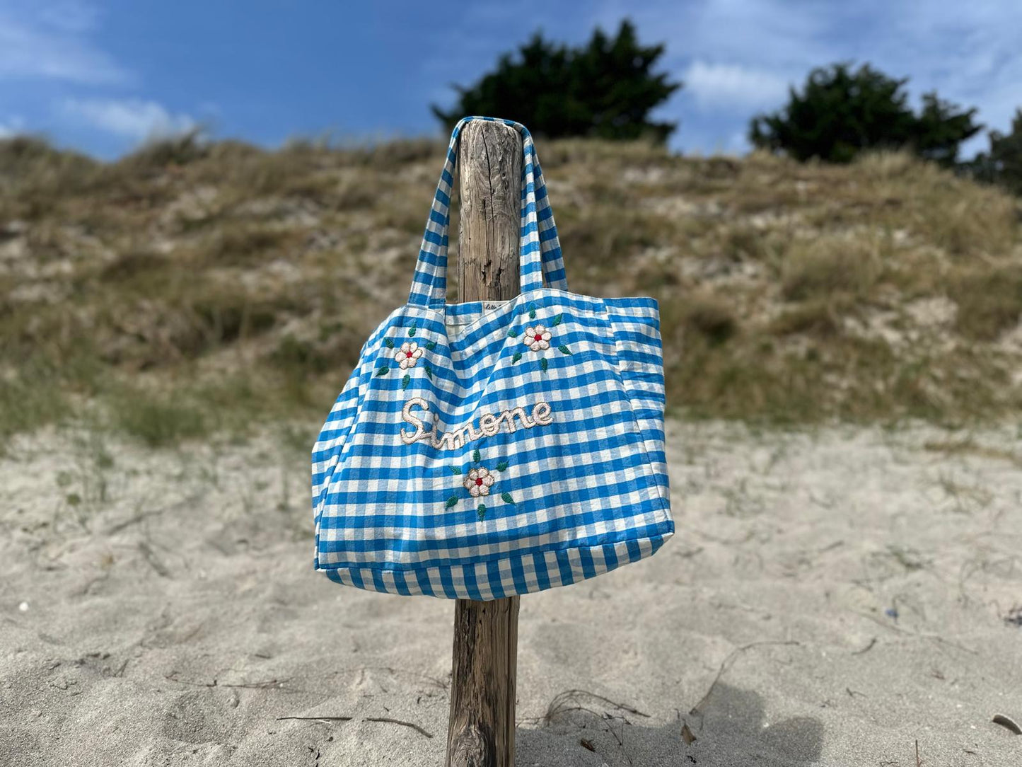 Sac cabas brodé Gingham Ibiza Blue