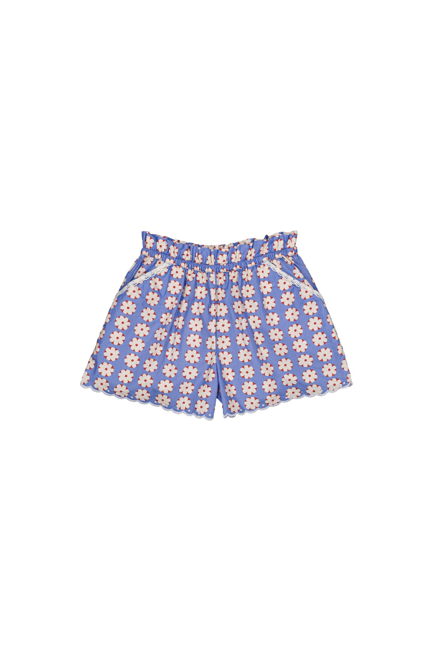 Cotton shorts for girls aged 4–12, pomponette blue