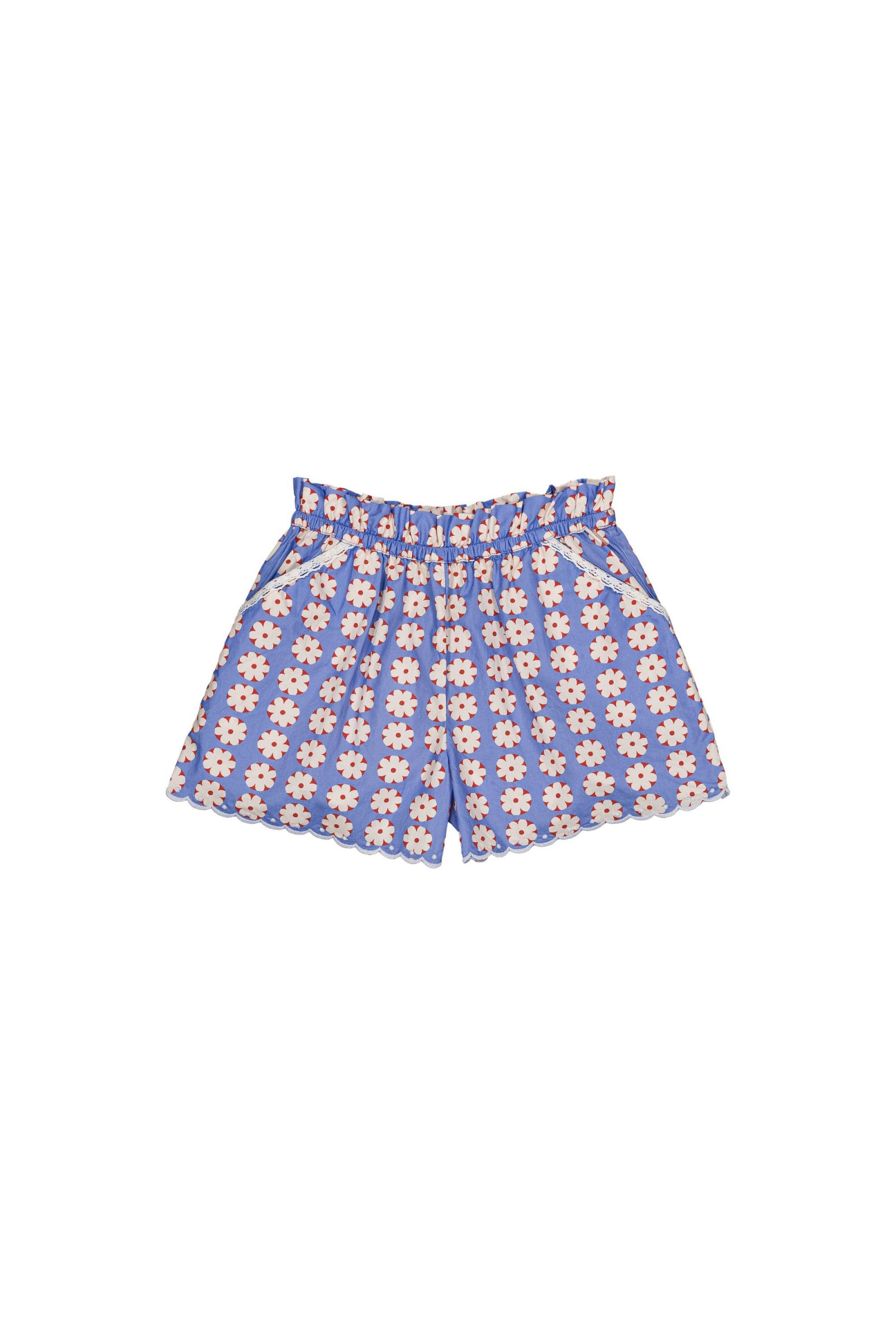 Cotton shorts for girls aged 4–12, pomponette blue