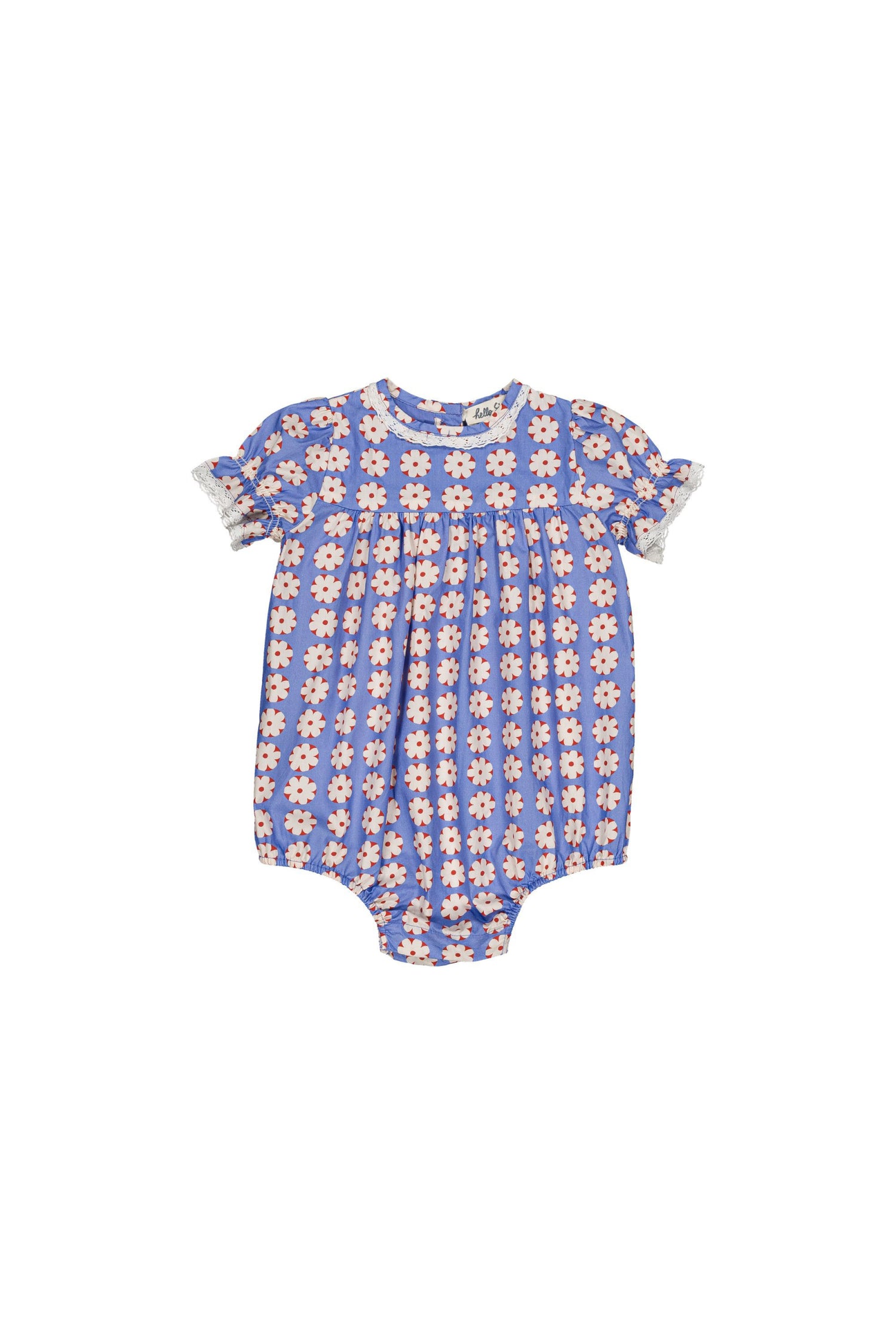Cotton romper for babies aged 6–24 months, romper pomponette blue