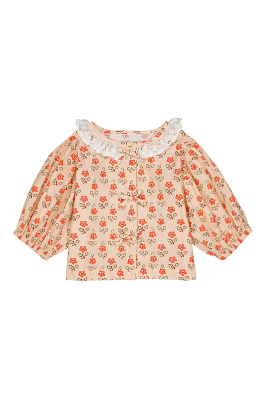 Cotton blouse for girls aged 4–12, sablet apricot