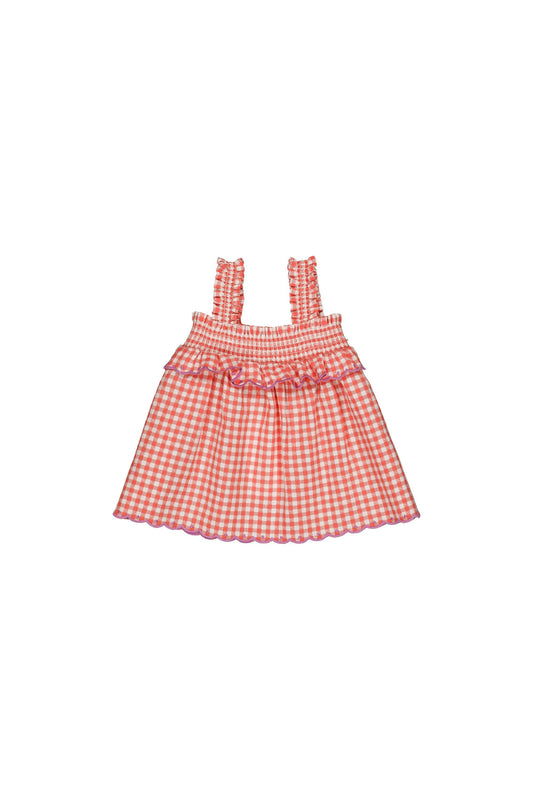 Cotton blouse for babies aged 6–24 months, gingham emberglow