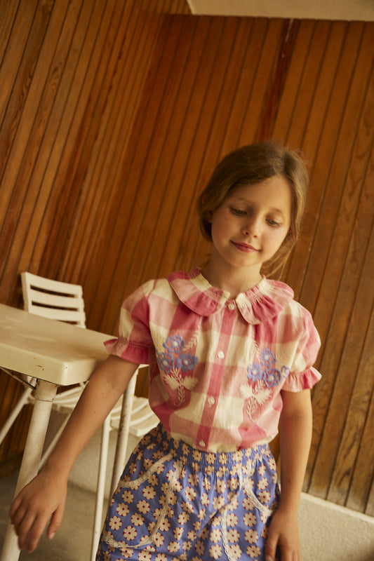 Blouse for girls aged 4–12, check rose