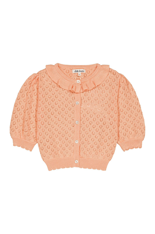 Cotton knitted cardigan for girls aged 4–12, peach