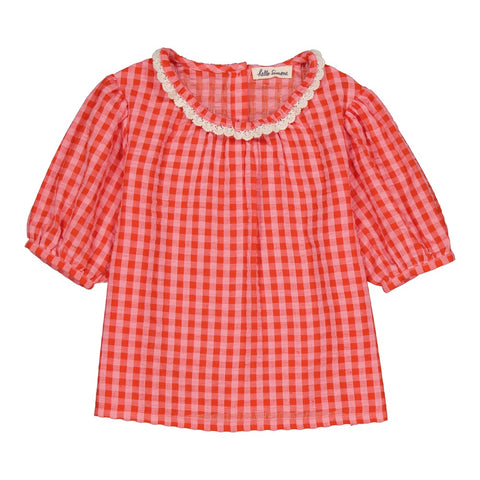Flavia blouse Red and Rose Check